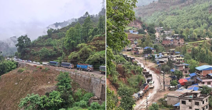 वर्षाले धादिङको बैरेनीमा सवारी जाम