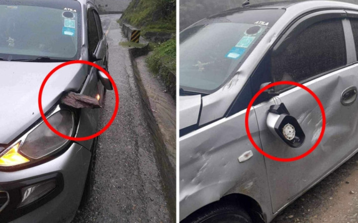 मुग्लिङ नारायणगढ सडकमा गुडिरहेको कार माथि ढुंगा खस्यो, फिस्लिङको बाटो एकतर्फी