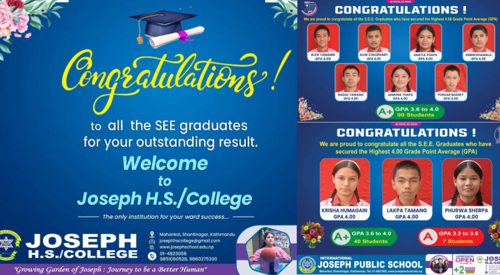 जोसेफ स्कुलको उत्कृष्ट रिजल्ट, एसईई मा १० जना जिपिए चार